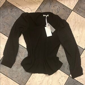 Grace Karin Elegant Black Blouse nwt size medium. Lace sleeves with button wrist